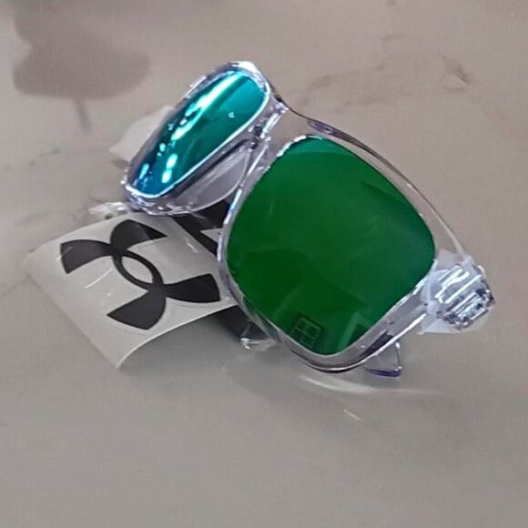 UNDER ARMOUR ASSIST Sunglasses Green Mirror Lens Rectangular Clear Frame NEW - Picture 2 of 12